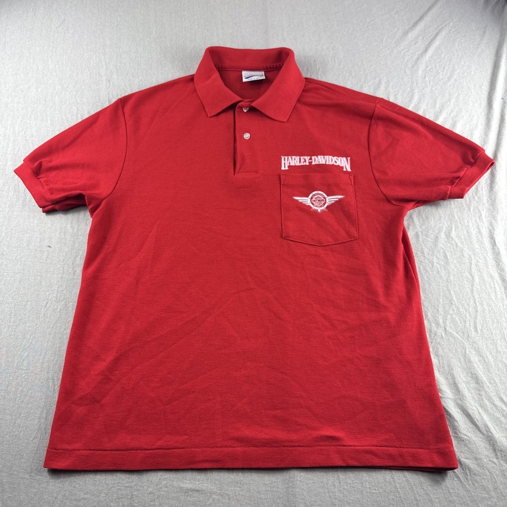 Vintage Harley Davison Screenmates Polo Men M Red Short Sleeve Shirt Made in USA
